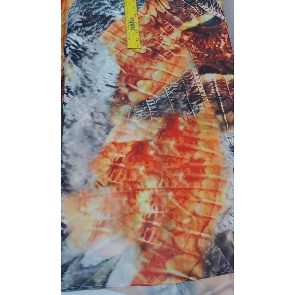 H&M Women's Maxi Dress 6 Orange Gray Feather Print Sleeveless Long Summer Gown - Picture 7 of 10